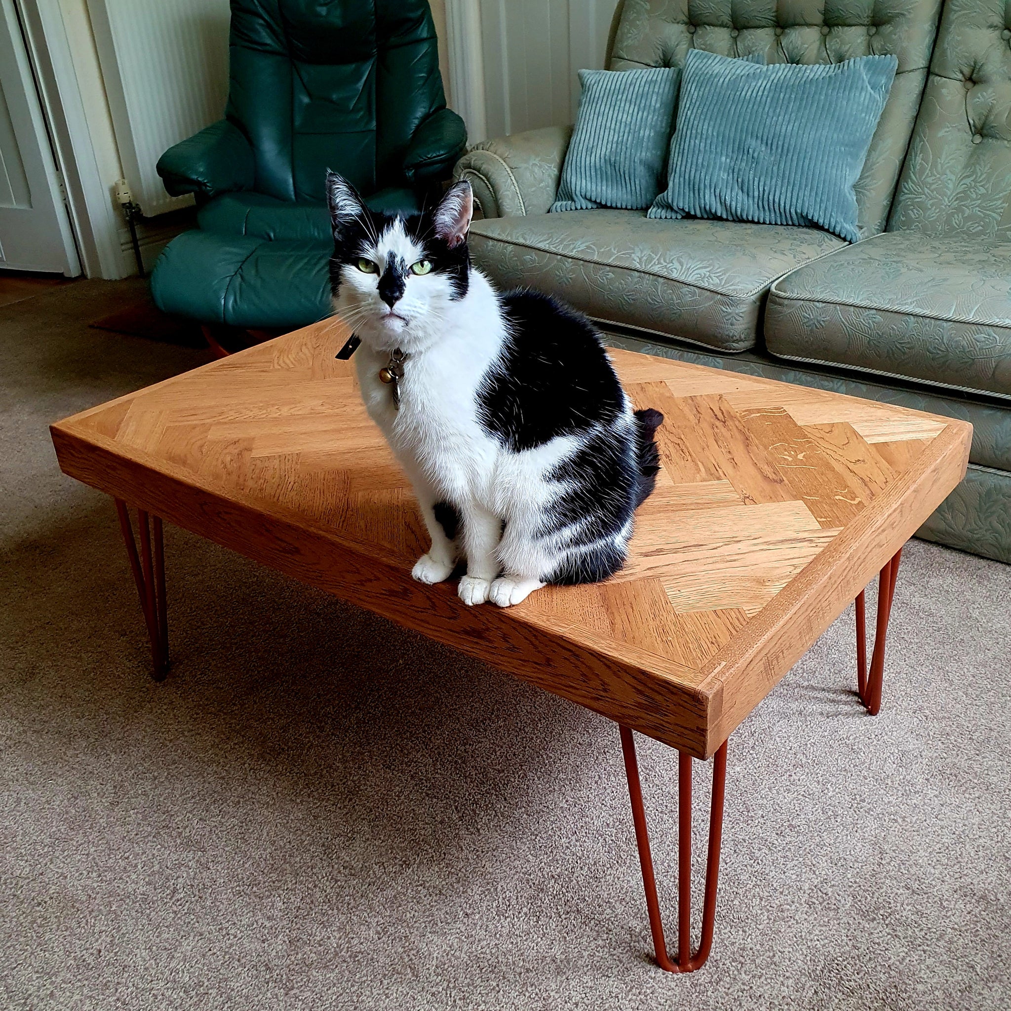 Oak Herringbone Coffee Table Reclaimed Wood Whisky Chevron