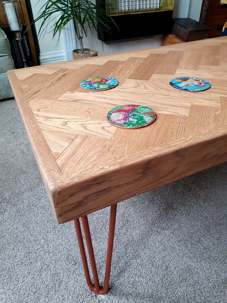 Oak Herringbone Coffee Table - Whiskey 