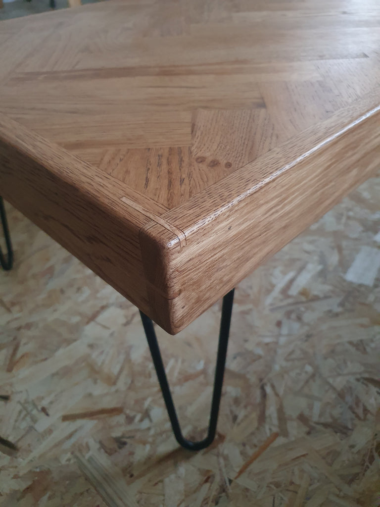 Oak Herringbone Coffee Table - Whiskey