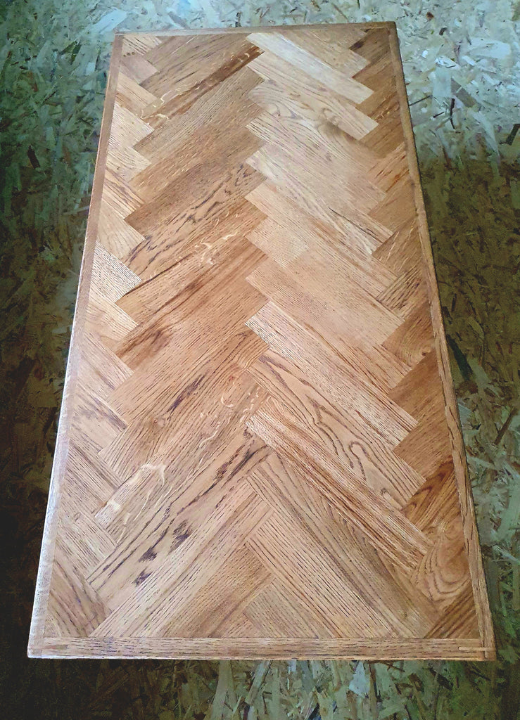 Oak Herringbone Coffee Table - Whiskey