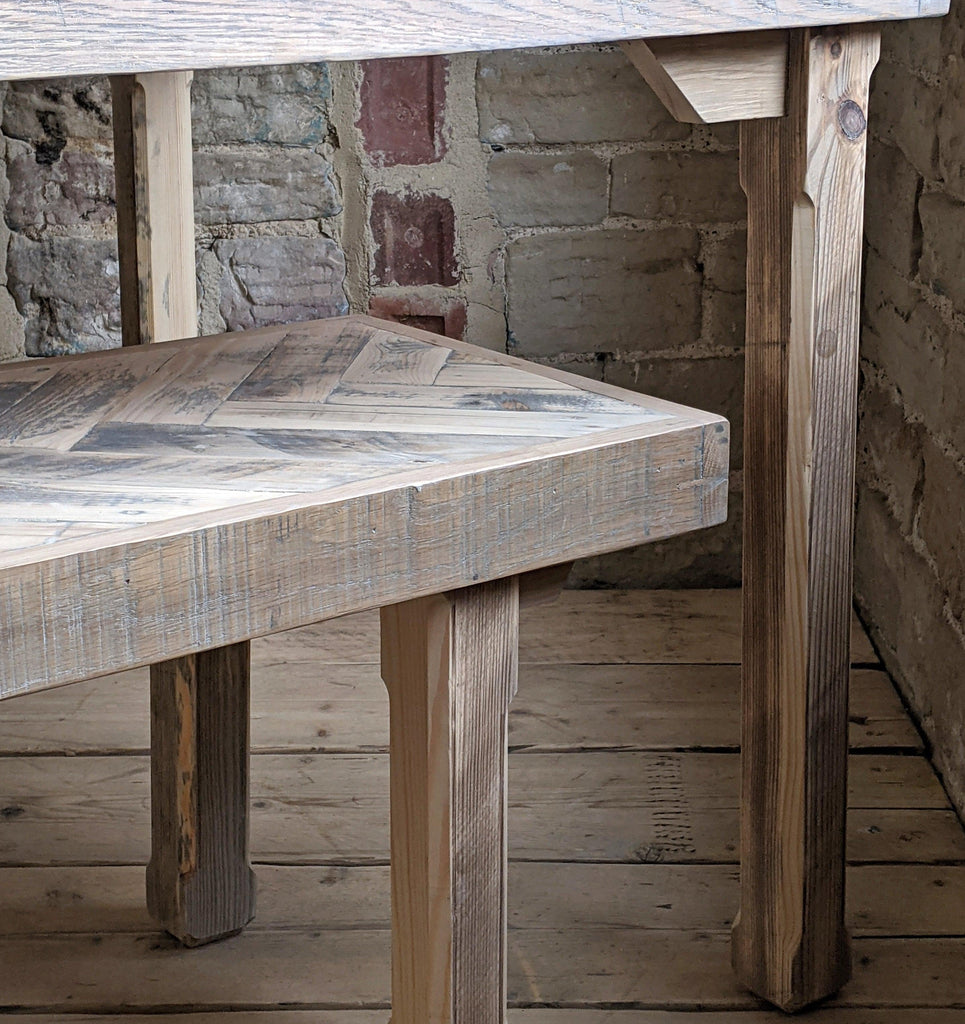 Herringbone Dining Bench - Grey with refectory legs - Handmade by Kontrast