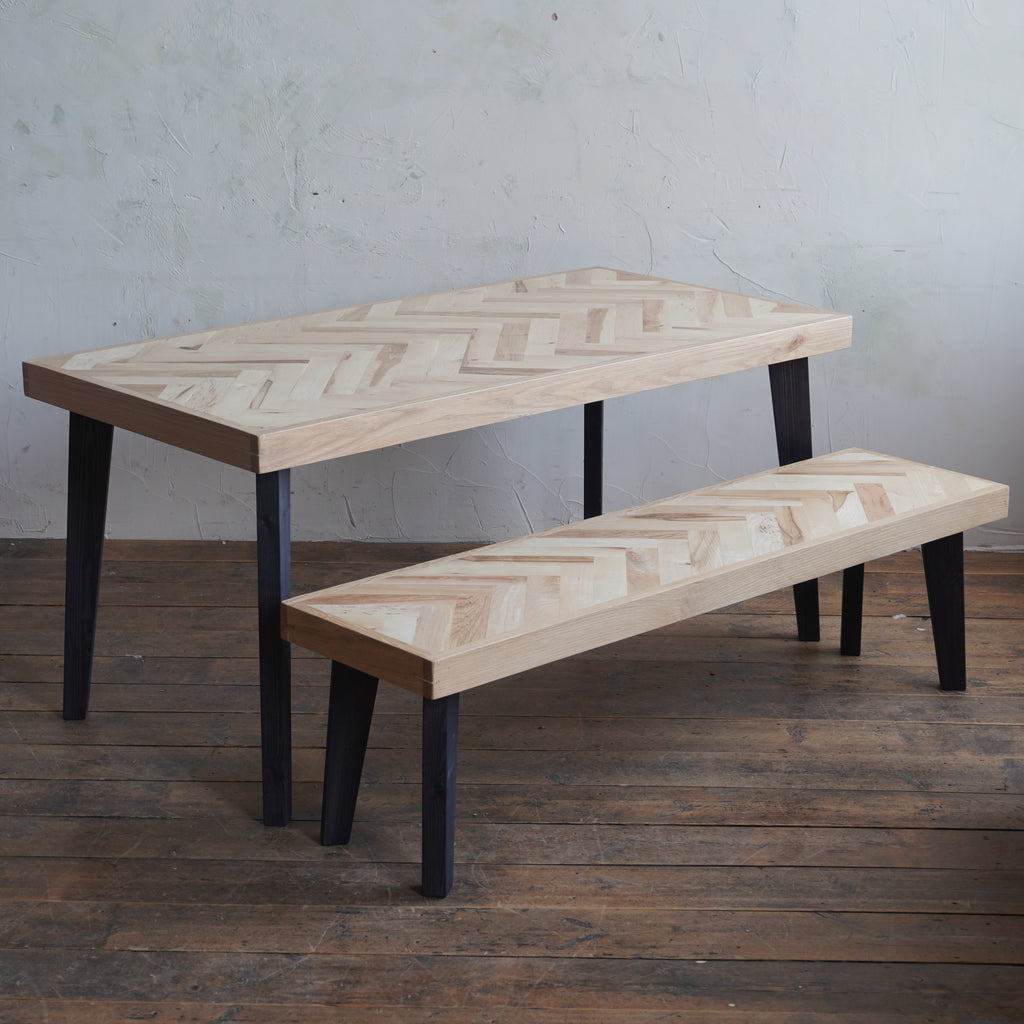 Herringbone Dining Table -  Ash wooden chevron reclaimed wood table - Handmade by Kontrast