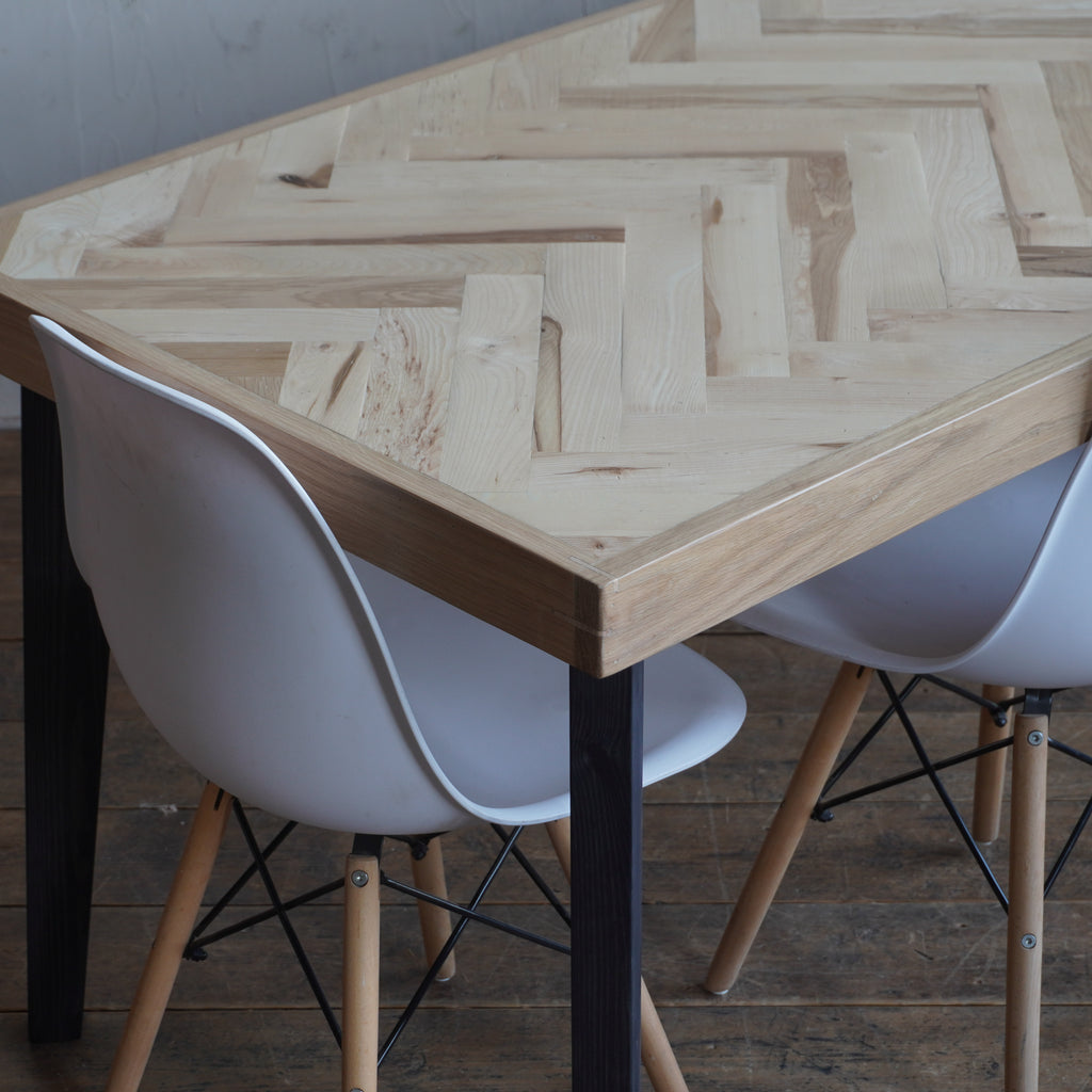 Herringbone Dining Table -  Ash wooden chevron reclaimed wood table - Handmade by Kontrast