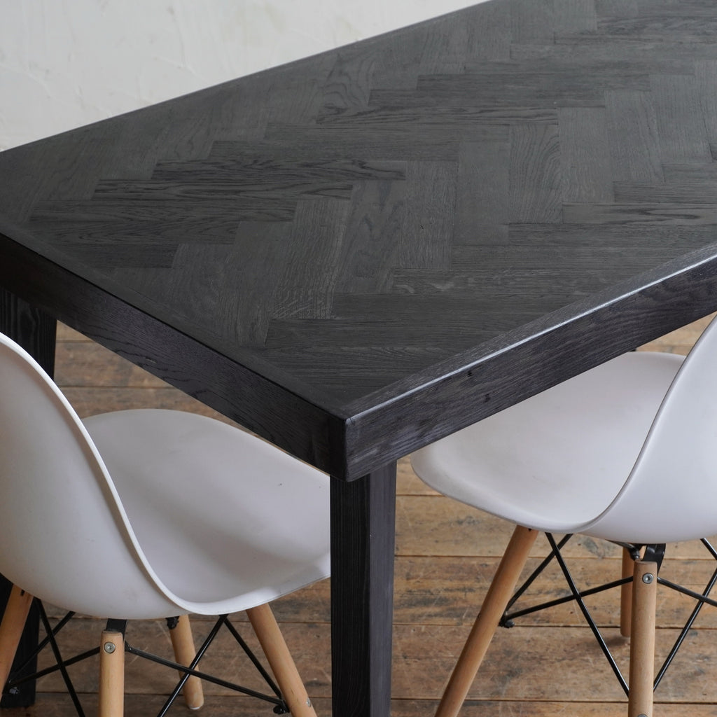 Black Oak Herringbone Dining Table - Handmade by Kontrast