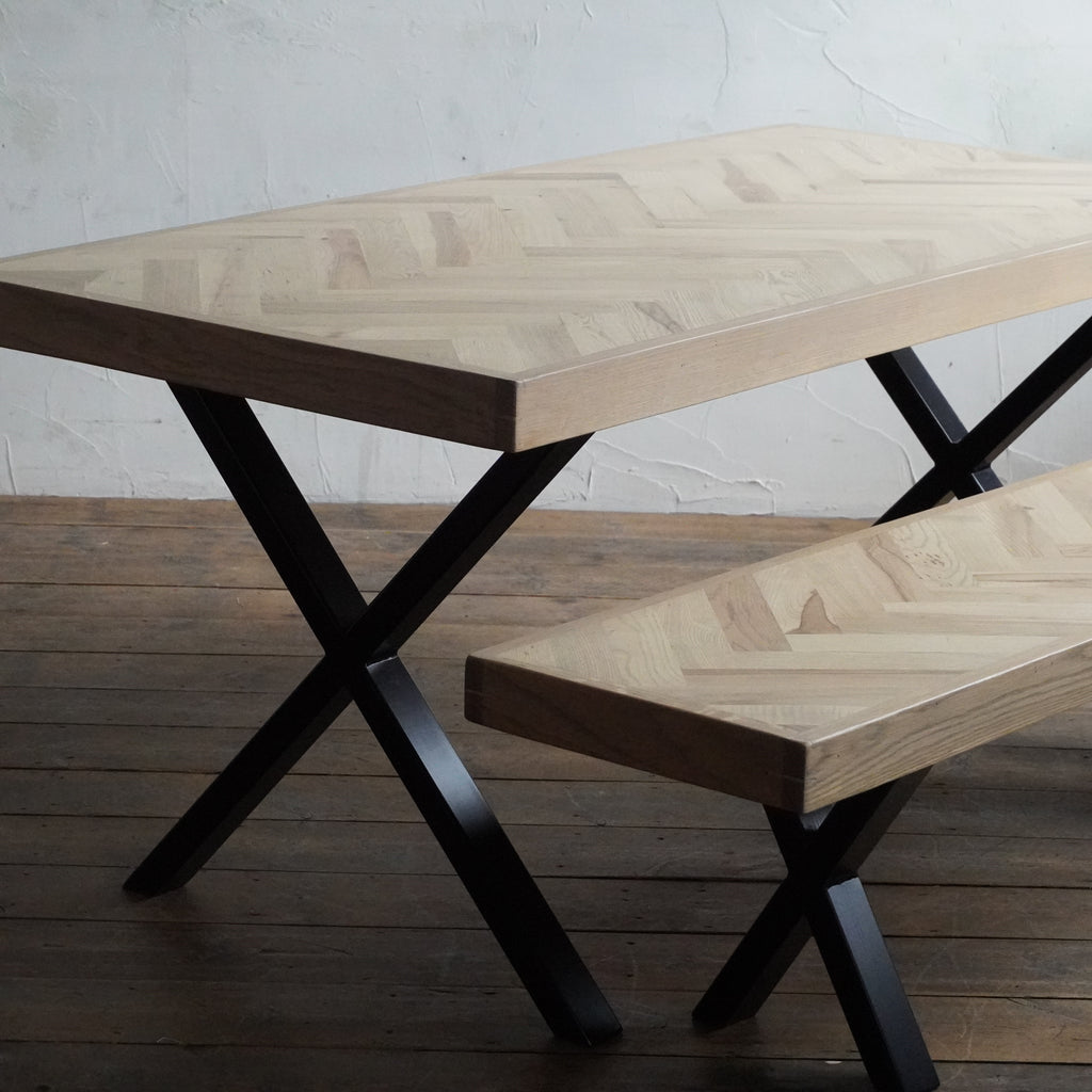 Herringbone Dining Table -  Natural wooden chevron reclaimed wood table - Handmade by Kontrast