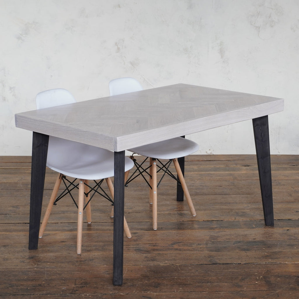 Oak Herringbone Dining Table - grey white - Handmade by Kontrast