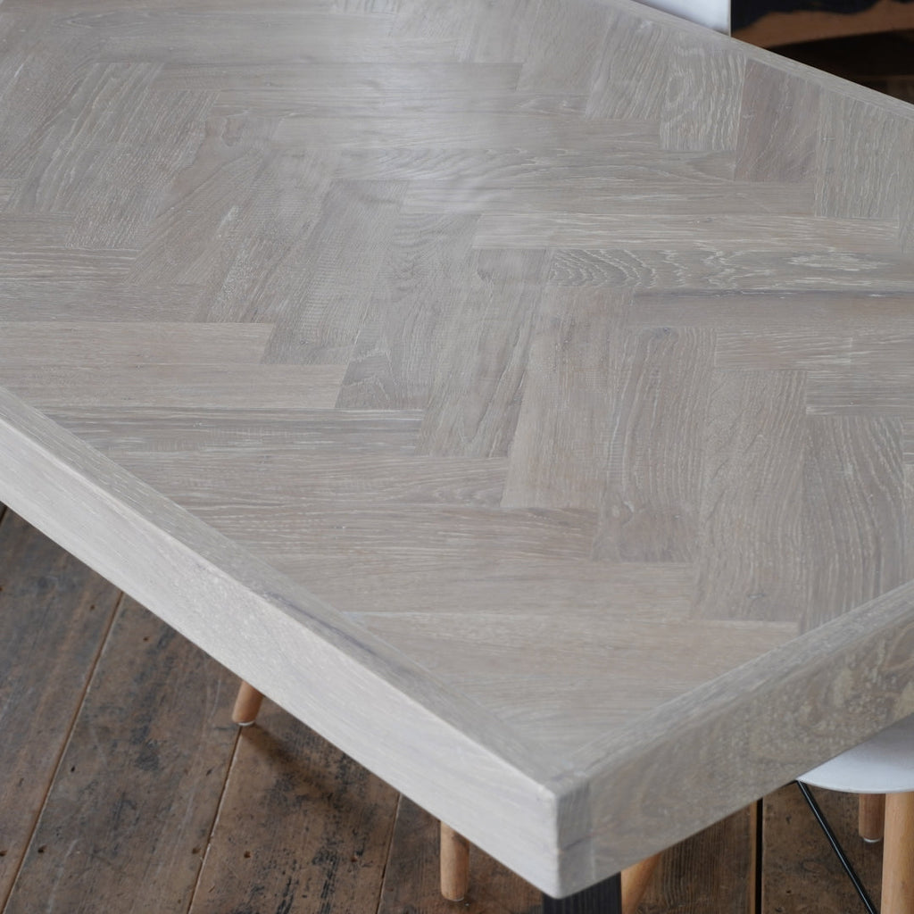 Oak Herringbone Dining Table - grey white - Handmade by Kontrast