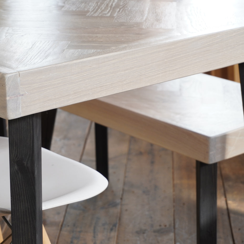 Oak Herringbone Dining Table - white - Handmade by Kontrast