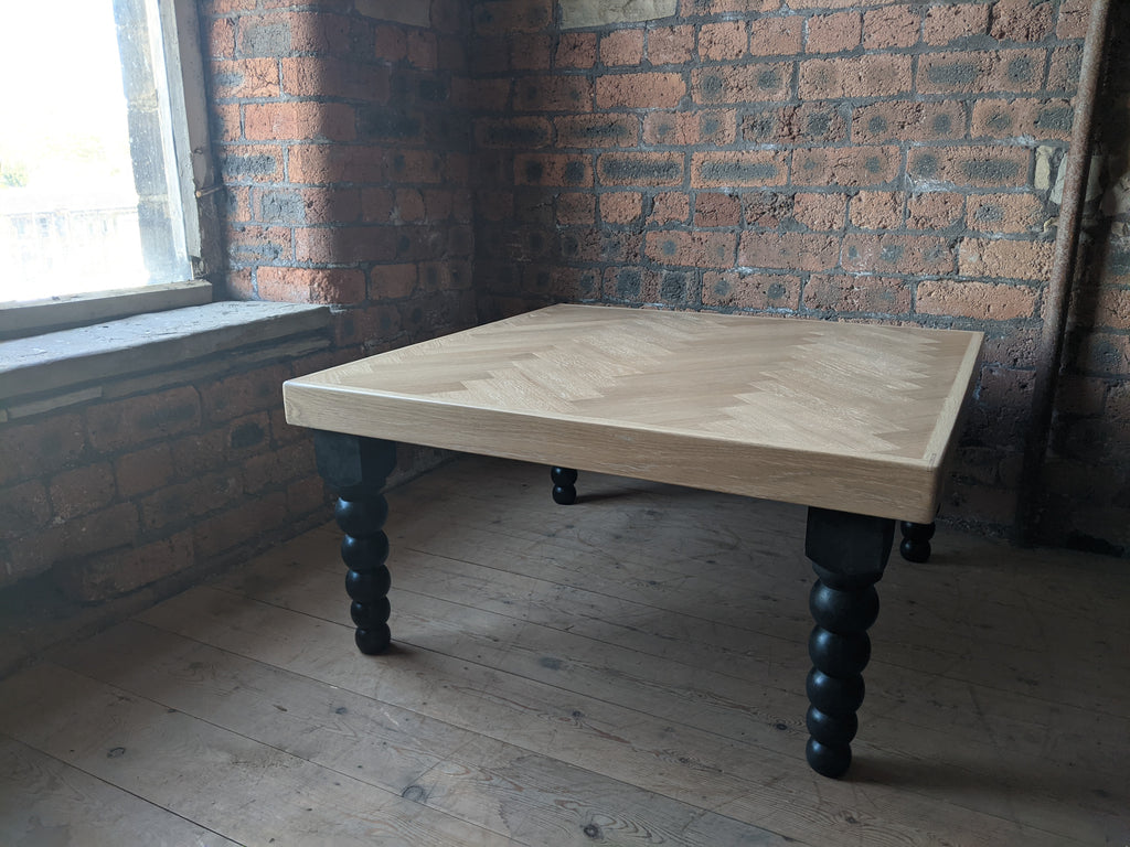 Oak Herringbone Coffee Table - Assorted Legs - Handmade by Kontrast