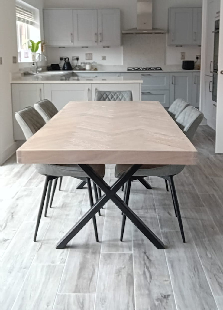 Oak Herringbone Dining Table - Natural