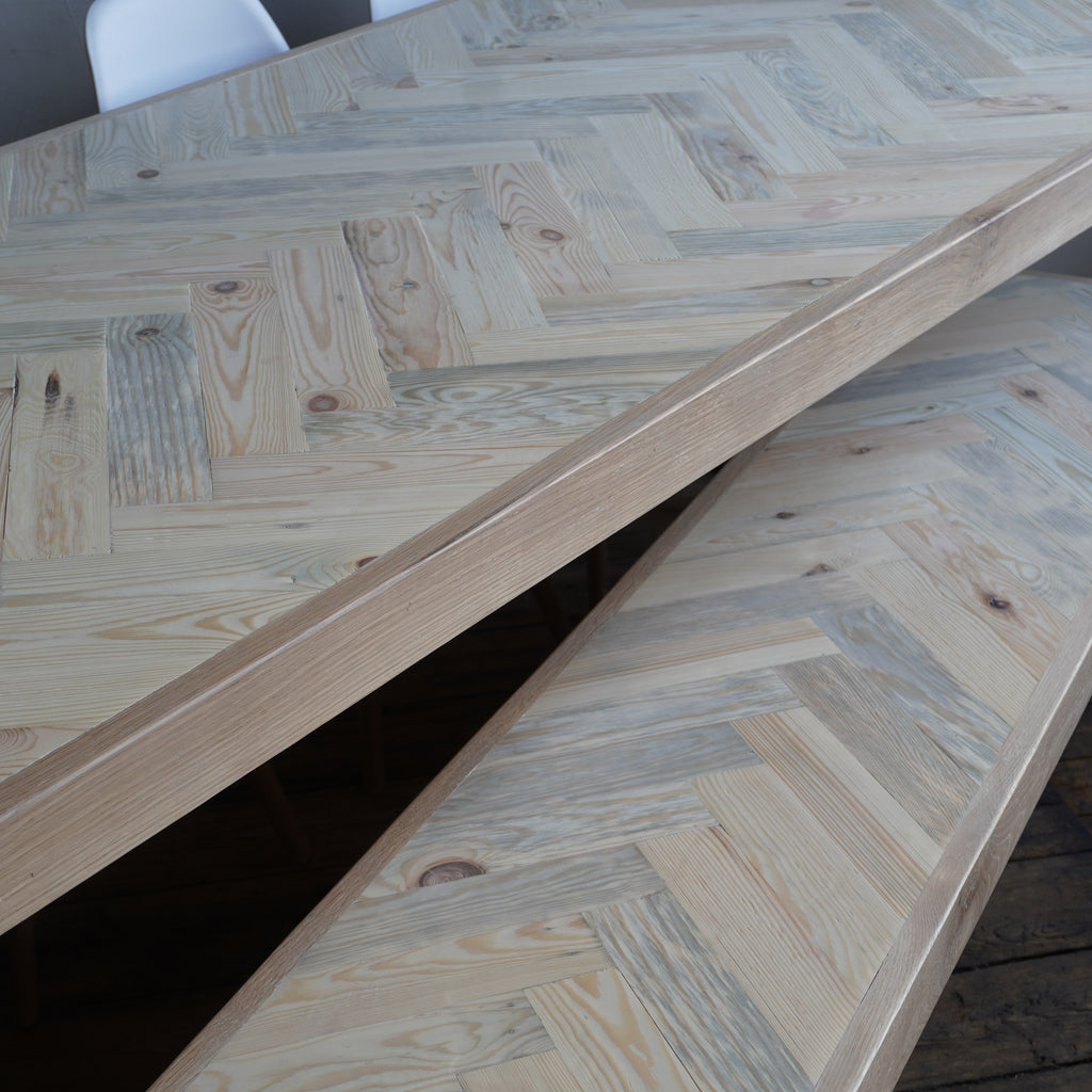 Herringbone Dining Bench  - White Washed Chevron Pattern - Handmade by Kontrast