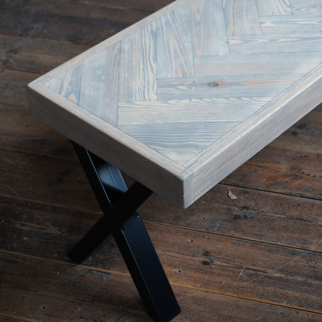Herringbone Dining Bench - Grey Wooden Chevron Bench - Handmade by Kontrast