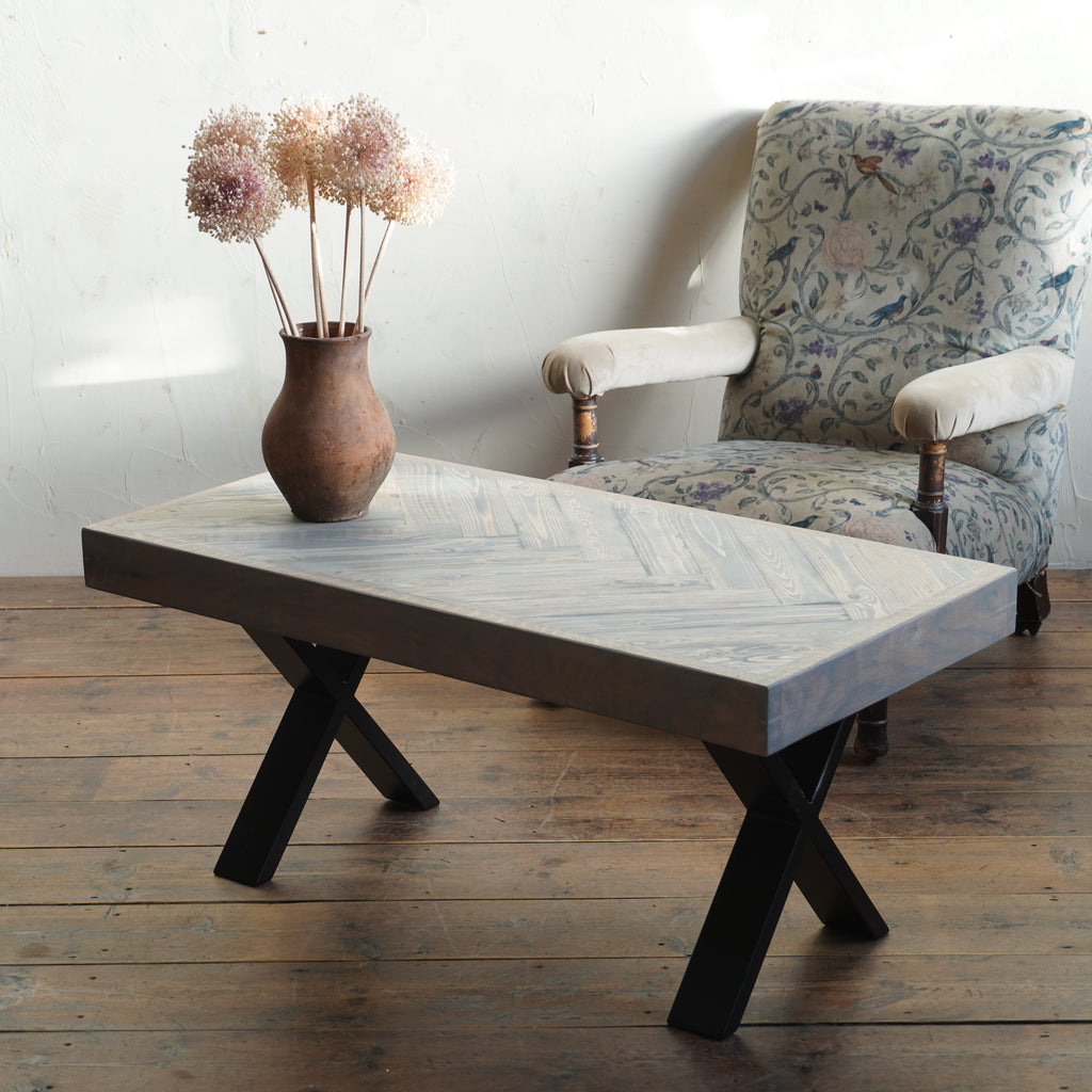 Herringbone Coffee Table in Grey - with metal legs - Handmade by Kontrast