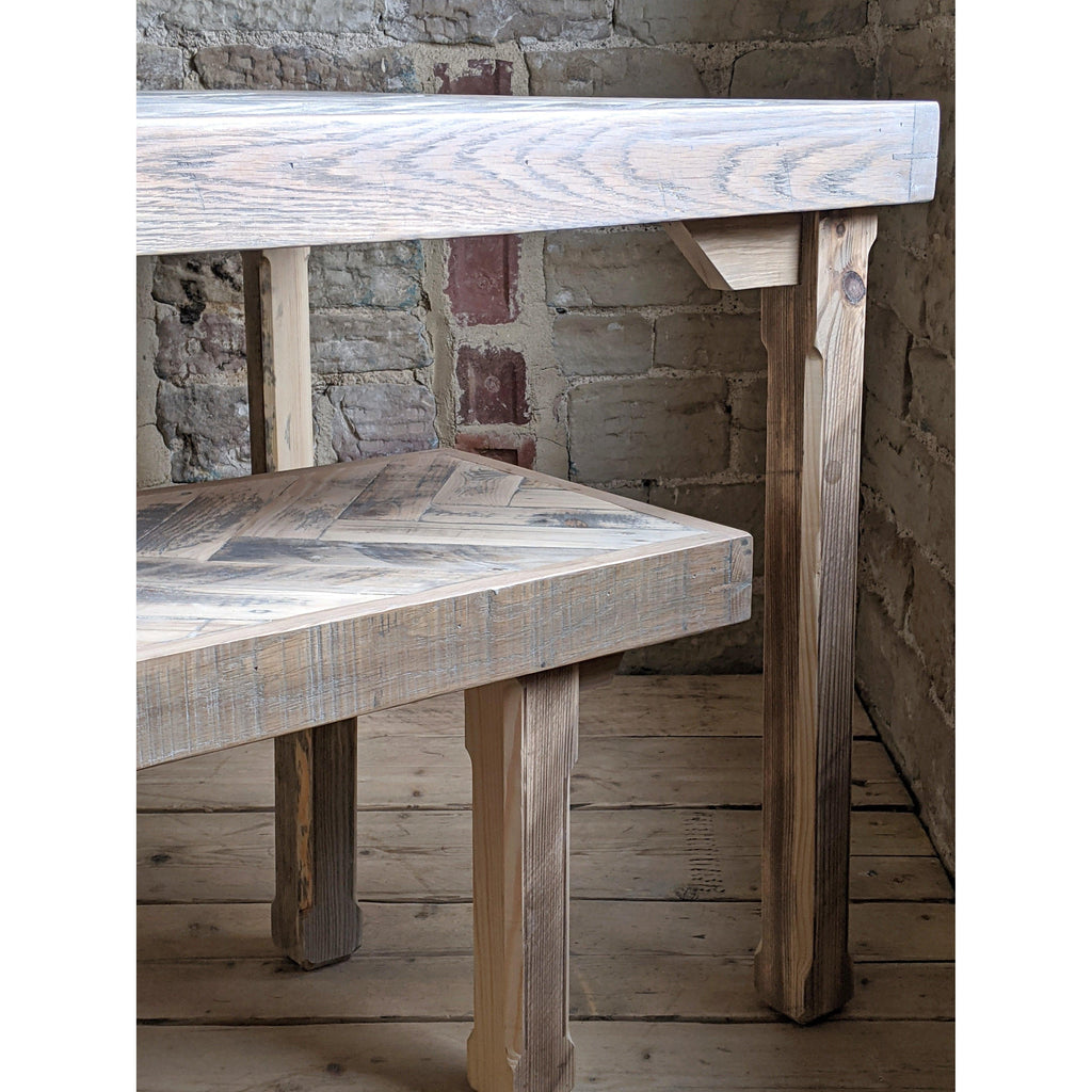 Herringbone Dining Table - grey with refectory legs-Handmade Chevron Tables-KONTRAST