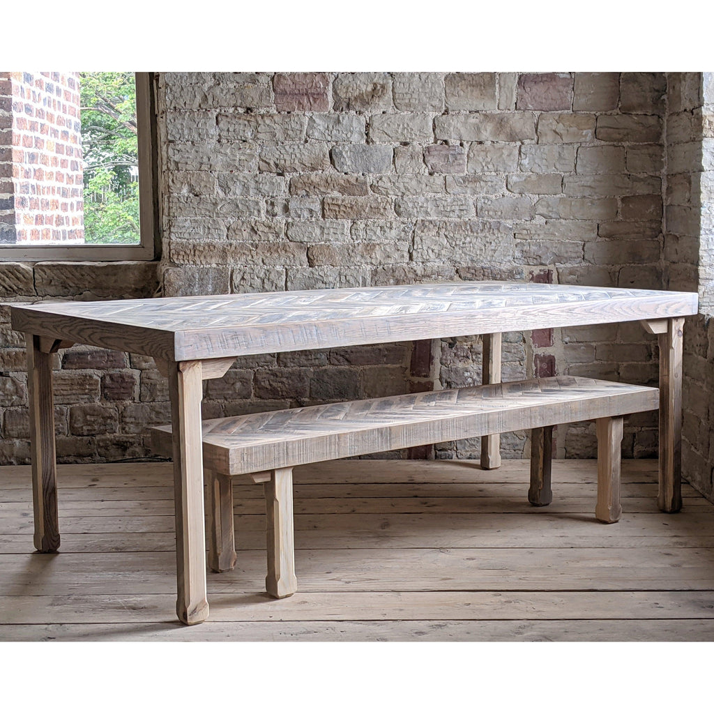 Herringbone Dining Table - grey with refectory legs-Handmade Chevron Tables-KONTRAST